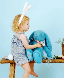 DOUDOU ET COMPAGNIE - pluszowy królik Lapin Fleurette, 50 cm, turkus