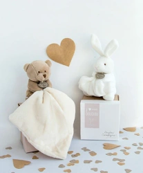 DOUDOU ET COMPAGNIE - przytulanka miś z kocykiem, beżowy