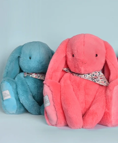 DOUDOU ET COMPAGNIE - pluszowy królik Lapin Fleurette, 50 cm, turkus