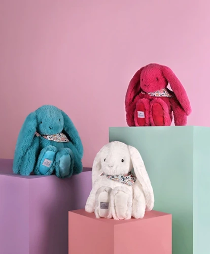 DOUDOU ET COMPAGNIE - pluszowy królik Lapin Fleurette, 35 cm, turkus