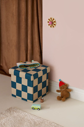 Kid's Concept - Pufa ze schowkiem w szachownicę - 30 cm, check teal