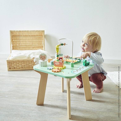 Janod - Wielofunkcyjny stolik edukacyjny drewniany Łąka 12 m+